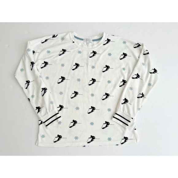 PJ Salvage Pajama Set Small White Black Snow Skiers Blue Snowflakes Winter NWOT - Picture 4 of 8